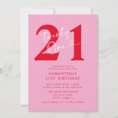 Modern Elegant Roze Rood 21ste Verjaardagsfeest Kaart (Voorkant)
