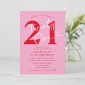 Modern Elegant Roze Rood 21ste Verjaardagsfeest Kaart (Staand voorkant)
