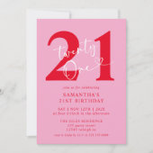Modern Elegant Roze Rood 21ste Verjaardagsfeest Kaart (Voorkant)