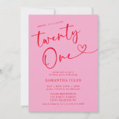 Modern Elegant Roze Rood 21ste Verjaardagsfeest Kaart (Voorkant)