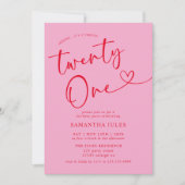 Modern Elegant Roze Rood 21ste Verjaardagsfeest Kaart (Voorkant)