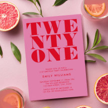 Modern Elegant Roze Rood Vet 21e Verjaardag