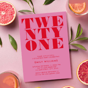 Modern Elegant Roze Rood Vet 21e Verjaardag Kaart