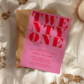 Modern Elegant Roze Rood Vet 21e Verjaardag Kaart