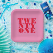 Modern Elegant Roze Rood Vet 21e Verjaardag Papieren Bordje (Feest)