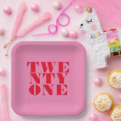 Modern Elegant Roze Rood Vet 21e Verjaardag Papieren Bordje (Feest)