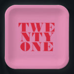 Modern Elegant Roze Rood Vet 21e Verjaardag Papieren Bordje<br><div class="desc">Moderne 21e verjaardagspapier borden met elegante gewaagde typografie en minimalistisch design.</div>