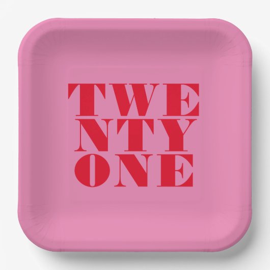 Modern Elegant Roze Rood Vet 21e Verjaardag Papieren Bordje (Voorkant)
