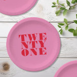 Modern Elegant Roze Rood Vet 21e Verjaardag Papieren Bordje<br><div class="desc">Moderne 21e verjaardagspapier borden met elegante gewaagde typografie en minimalistisch design.</div>