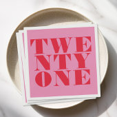 Modern Elegant Roze Rood Vet 21e Verjaardag Servet