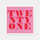 Modern Elegant Roze Rood Vet 21e Verjaardag Servet (Voorkant)