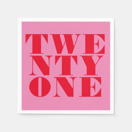 Modern Elegant Roze Rood Vet 21e Verjaardag Servet (Voorkant)