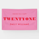 Modern Elegant Roze Rood Vet 21e Verjaardag Spandoek (Horizontaal)