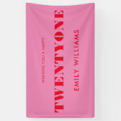 Modern Elegant Roze Rood Vet 21e Verjaardag Spandoek (Verticaal)