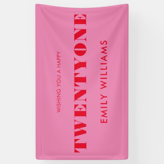 Modern Elegant Roze Rood Vet 21e Verjaardag Spandoek (Verticaal)