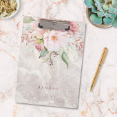 Modern Elegant Roze Roze Pioen Bloemen Marmer Klembord