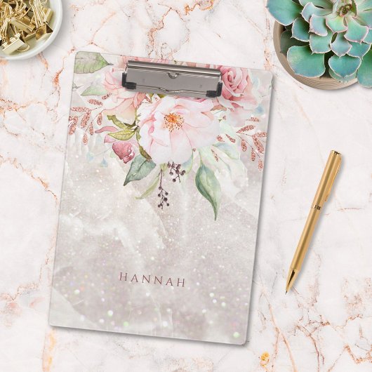 Modern Elegant Roze Roze Pioen Bloemen Marmer Klembord