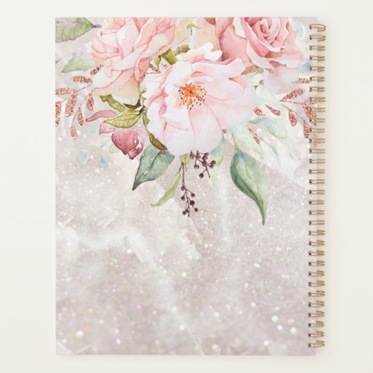 Modern Elegant Roze Roze Pioen Bloemen Marmer Planner (Achterkant)