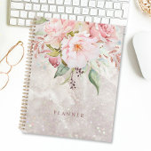 Modern Elegant Roze Roze Pioen Bloemen Marmer Planner
