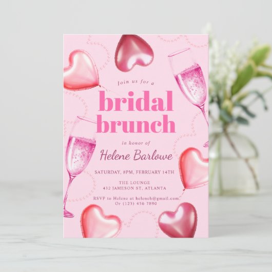 Modern Elegant Roze Schattige Meisje Bridal Brunch Kaart (Staand voorkant)