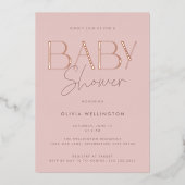 Modern Elegant Roze Script Baby shower Gold Folie Uitnodiging (Voorkant)