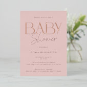Modern Elegant Roze Script Baby shower Gold Folie Uitnodiging (Staand Voorkant)
