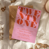 Modern Elegant Roze Sinaasappel Bold 21st Verjaard Kaart