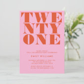 Modern Elegant Roze Sinaasappel Bold 21st Verjaard Kaart (Staand voorkant)