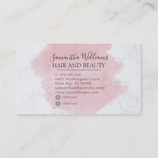 Modern Elegant Roze Waterverf Marmer Visitekaartje (Achterkant)