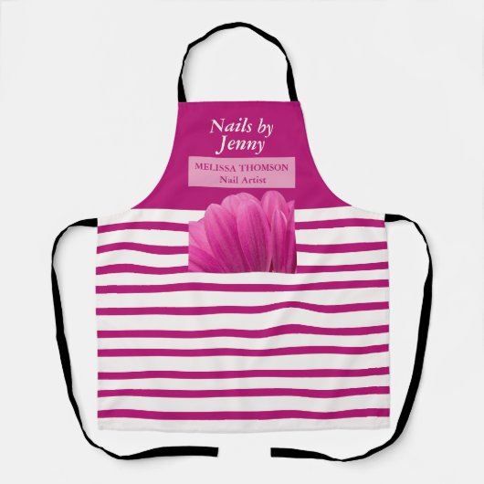 Modern Elegant Roze Wit Bloemen Nagelsalon Schort (Voorkant)