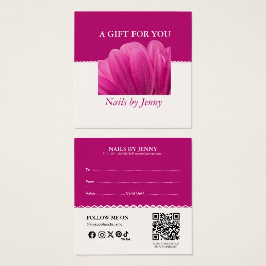 Modern Elegant Roze Wit Bloemen Nail Salon Gift Vierkante Visitekaartjes (Voorkant /achterkant)