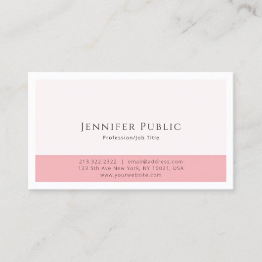 Modern Elegant Roze Wit Eenvoudige Sjabloon Trendy Visitekaartje (Voorkant)