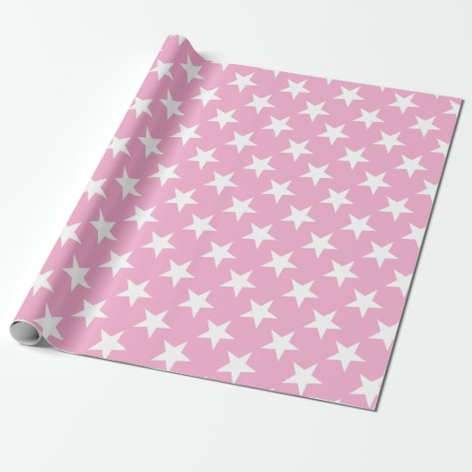 Modern Elegant Roze Wit Sterren Gift Leuk Ontwerp Cadeaupapier (Uitgerold)