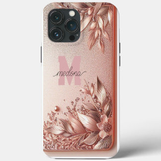Modern elegant rozen goud met bloemencurve11 iPhone 13 pro max hoesje