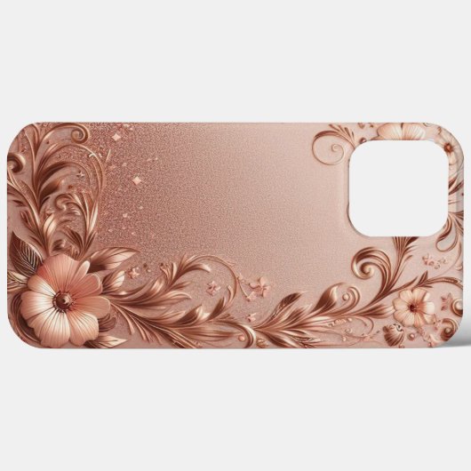 Modern elegant rozen goud met bloemenkromme Case-Mate iPhone case (Achterkant (horizontaal))