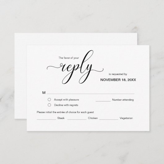 Modern Elegant RSVP, Black Font, reageren Informatiekaartje (Voorkant / Achterkant)