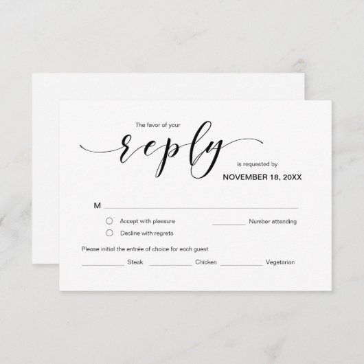 Modern Elegant RSVP, Black Font, reageren Informatiekaartje (Voorkant / Achterkant)