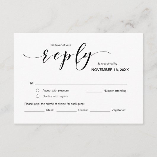 Modern Elegant RSVP, Black Font, reageren Informatiekaartje (Voorkant)