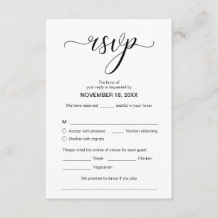 Modern Elegant RSVP, Black Font, reageren Informatiekaartje