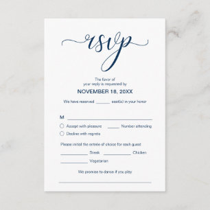Modern Elegant RSVP, marineblauw, reageren Informatiekaartje