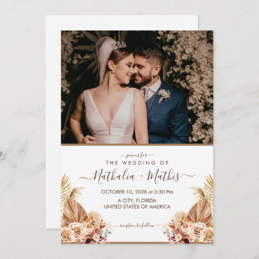 Modern Elegant Rustic met Photo Wedding Kaart (Voorkant / Achterkant)