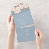 Modern Elegant Rustic Waterverf Floral Dusty Blue All In One Uitnodiging (Afscheurbaar)