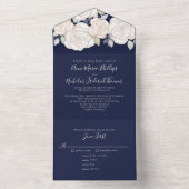 Modern Elegant Rustic Waterverf Floral Navy Blue All In One Uitnodiging (Binnen)