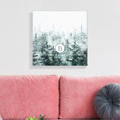 Modern Elegant Rustic Winter Green Custom Monogram Canvas Afdruk (Insitu (Woonkamer))