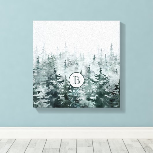 Modern Elegant Rustic Winter Green Custom Monogram Canvas Afdruk (Insitu (Houten vloer))