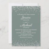 Modern Elegant Sage en Silver Glitter Wedding Kaart (Voorkant)