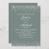 Modern Elegant Sage en Silver Glitter Wedding Kaart (Voorkant / Achterkant)