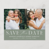 Modern Elegant Sage Green 2 Foto Save the Date Aankondigingskaart (Voorkant)