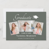 Modern | Elegant Sage Green 3 Foto Afstuderen Aankondiging (Voorkant)