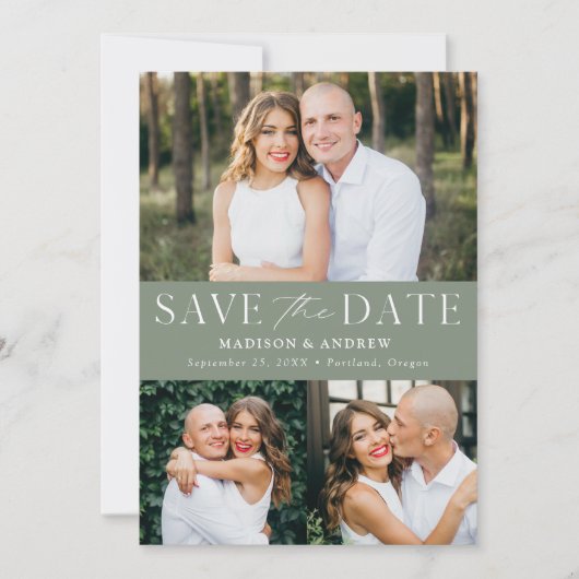 Modern Elegant Sage Green 3 foto Save The Date (Voorkant)